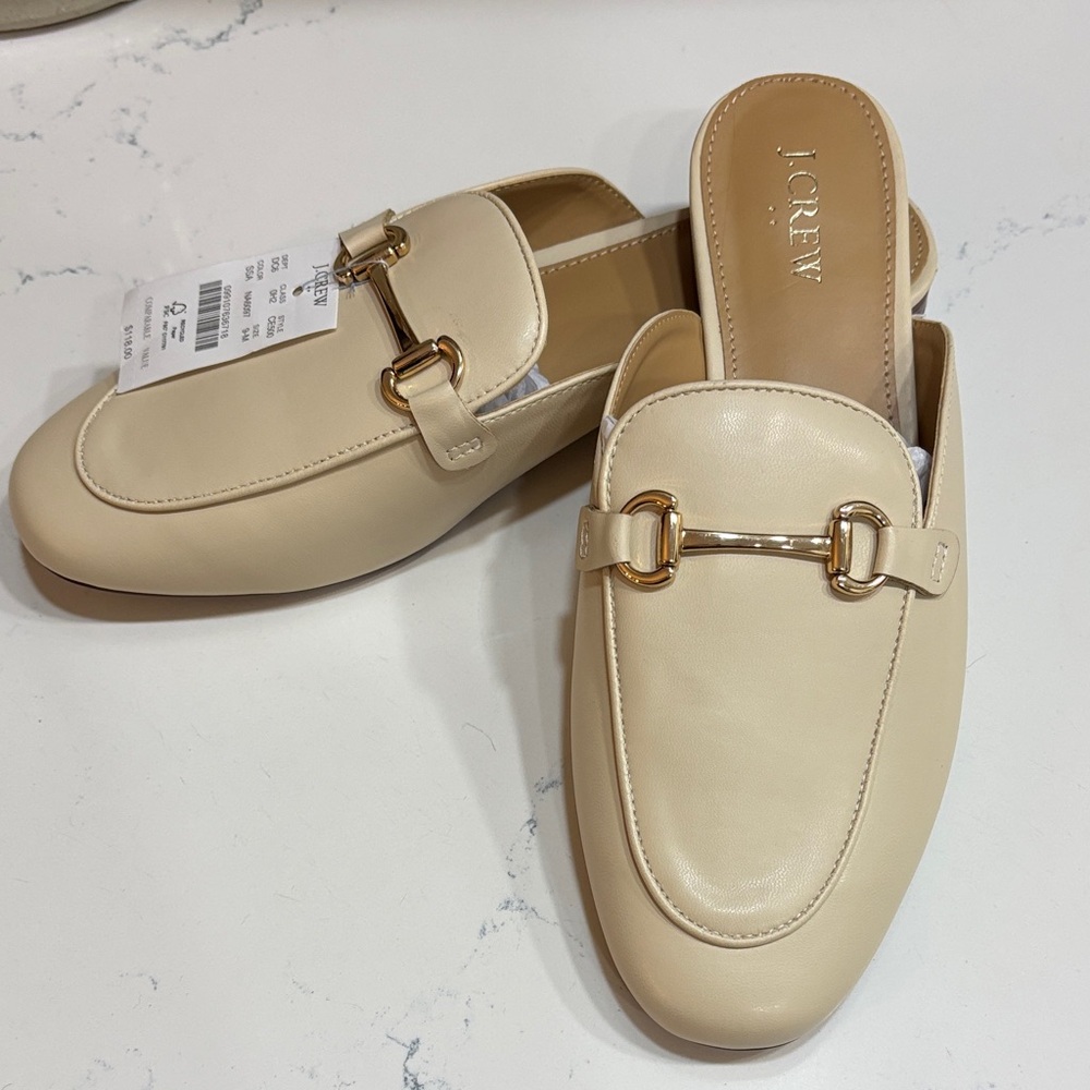 J. Crew Cream Leather Horsebit Backless Mules